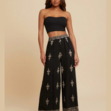 Calça Pantalona Bordada Preta