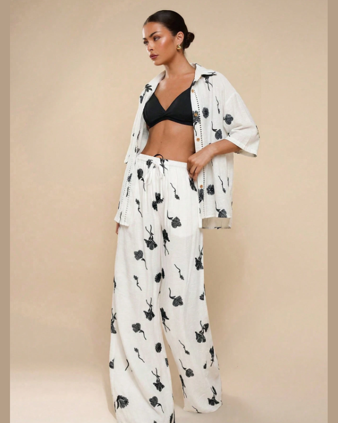 Calça Pantalona Off-White Floral