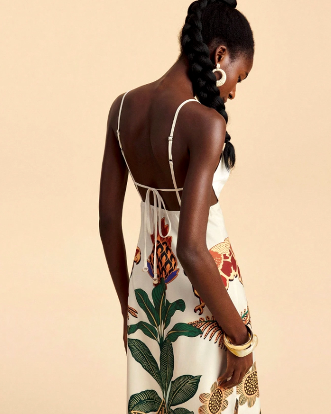 Vestido Midi Estampado • Alças Finas + Decote Estruturado