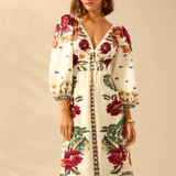 Vestido Longo Floral • Mangas Amplas + Costas Abertas