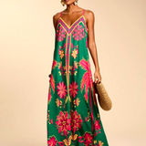 Vestido Longo Verde Floral
