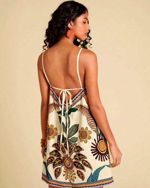 Vestido Curto Tropical • Alças Cruzadas