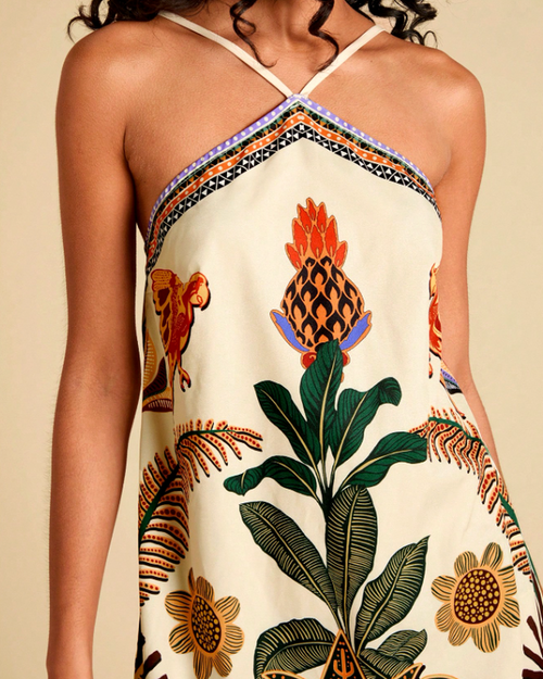 Vestido Curto Tropical • Alças Cruzadas